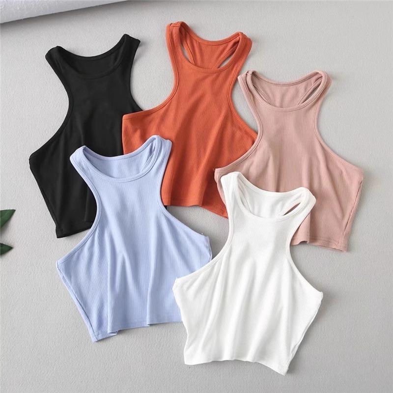 pc women sports tank streetwear elastic rib-knit sleeveless