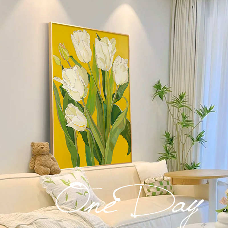 客厅郁金香沙发斗艺术背景风柜挂画植物花卉装饰画画摆奶油 餐厅图片