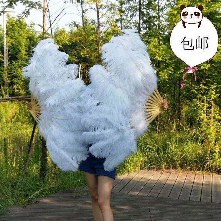 号JDD厂家直羽销大鸵鸟毛吧扇肚皮舞蹈酒表演唱会道具白羽毛扇子