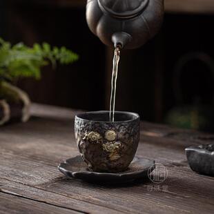 鎏金铁釉茶杯品茗杯 日式 陶瓷功夫茶杯复古闻香杯小号主人杯单杯