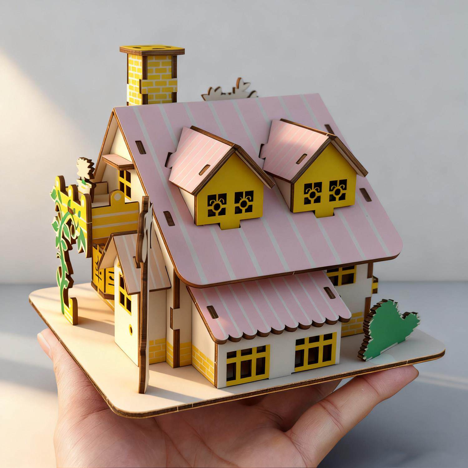 趣味3d立体拼图木质小房子儿童拼插DIY手工拼装房屋模型别墅玩具