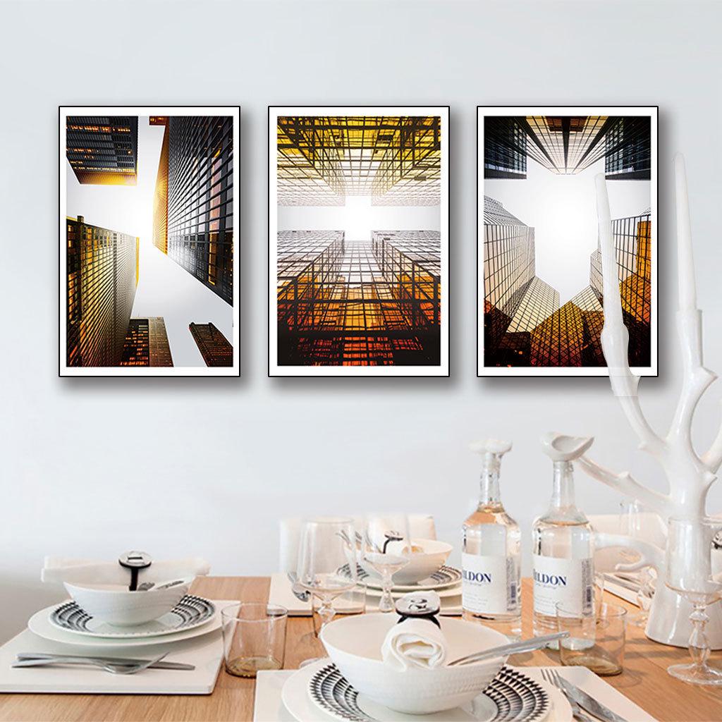 简约黑白建筑装饰画组合个性金色工业风客厅沙发背景墙挂画酒店画图片