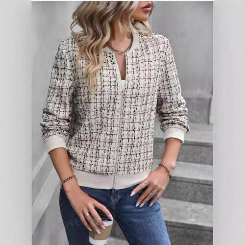 Long sleeved zipper decoration cardigan printed jacket