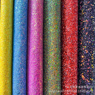 PU金光膜金葱格利特皮革面料厚亮片粗粉弹力布人造革纺织闪粉布料