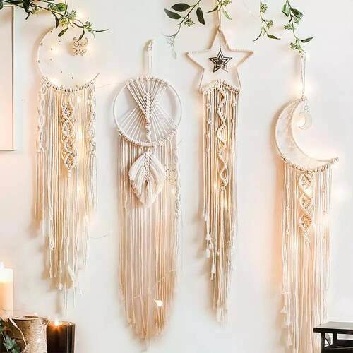 Boho Moon and Star Dream Catcher Macrame Wall Hanging Bohemi