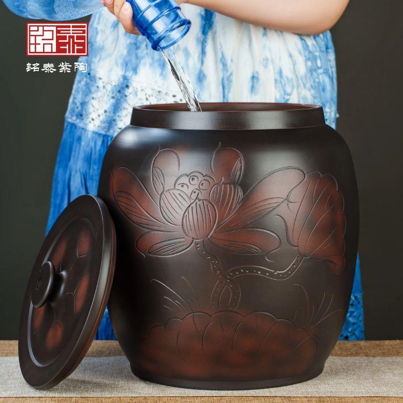 水缸陶瓷水桶家用储水用带盖老式过滤纯净水桶茶台泡茶抽水茶水D&