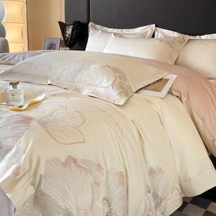 高端A类100支长绒棉全棉四件套刺绣纯棉被套裸睡床单床笠床上用品