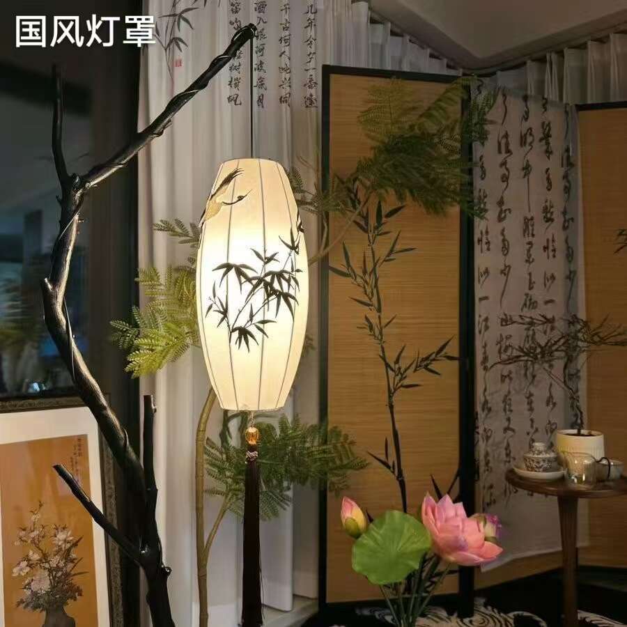 灯饰布艺灯罩 DIY手工制作中古风落地灯配件灯笼不含树枝底座