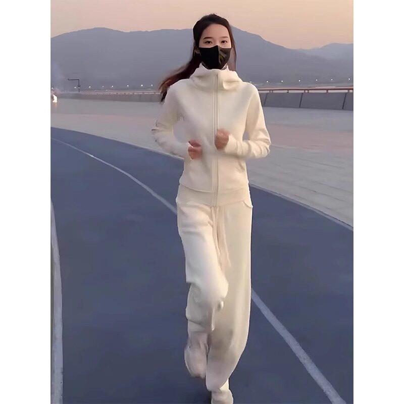 欧洲站时尚休闲 跑步运动套装女2025年春秋冬季新款宽松洋派两件