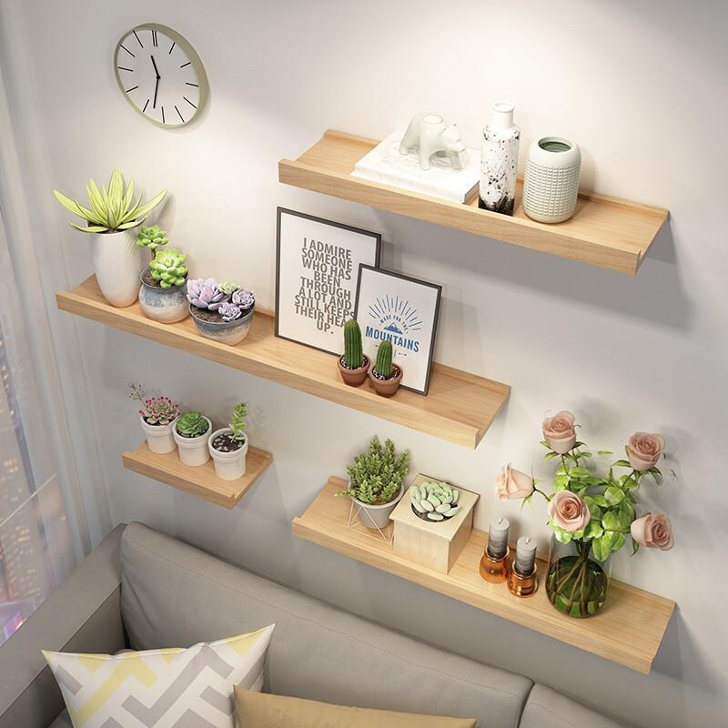 墙上置物架实木一字隔板收纳书架厨房卧室壁挂墙面客厅木板支架子