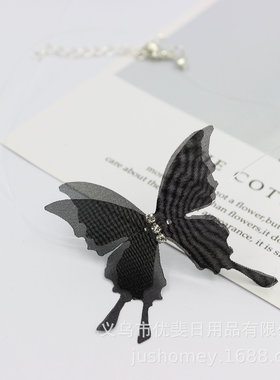 鱼线薄纱蝴蝶项链锁骨小众项链