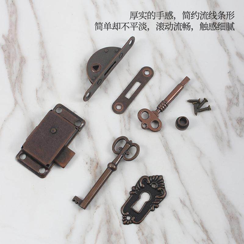 仿古四方古典锁红古铜装饰锁家具锁厨柜门锁箱锁抽屉锁一把橱柜