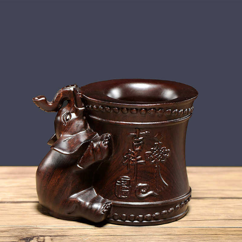 黑檀木雕刻吉祥如意大象笔筒摆件办公桌书房复古收纳创意红木笔筒,家居饰品,木雕,淘宝优惠券,粉丝福利购,淘宝优惠卷