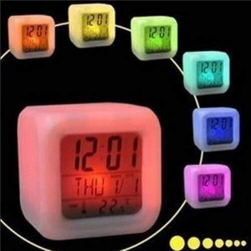 Colorful Changing 4-Section Square LED Alarm Clock, Silent B