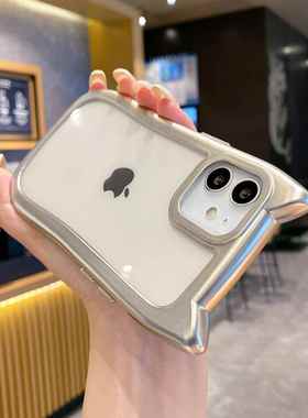 ins适用苹果16PROMAX电镀银猫耳朵手机壳iphone1/X简约tpu保护套新款适用于苹果17promax手机壳iphone16巨好