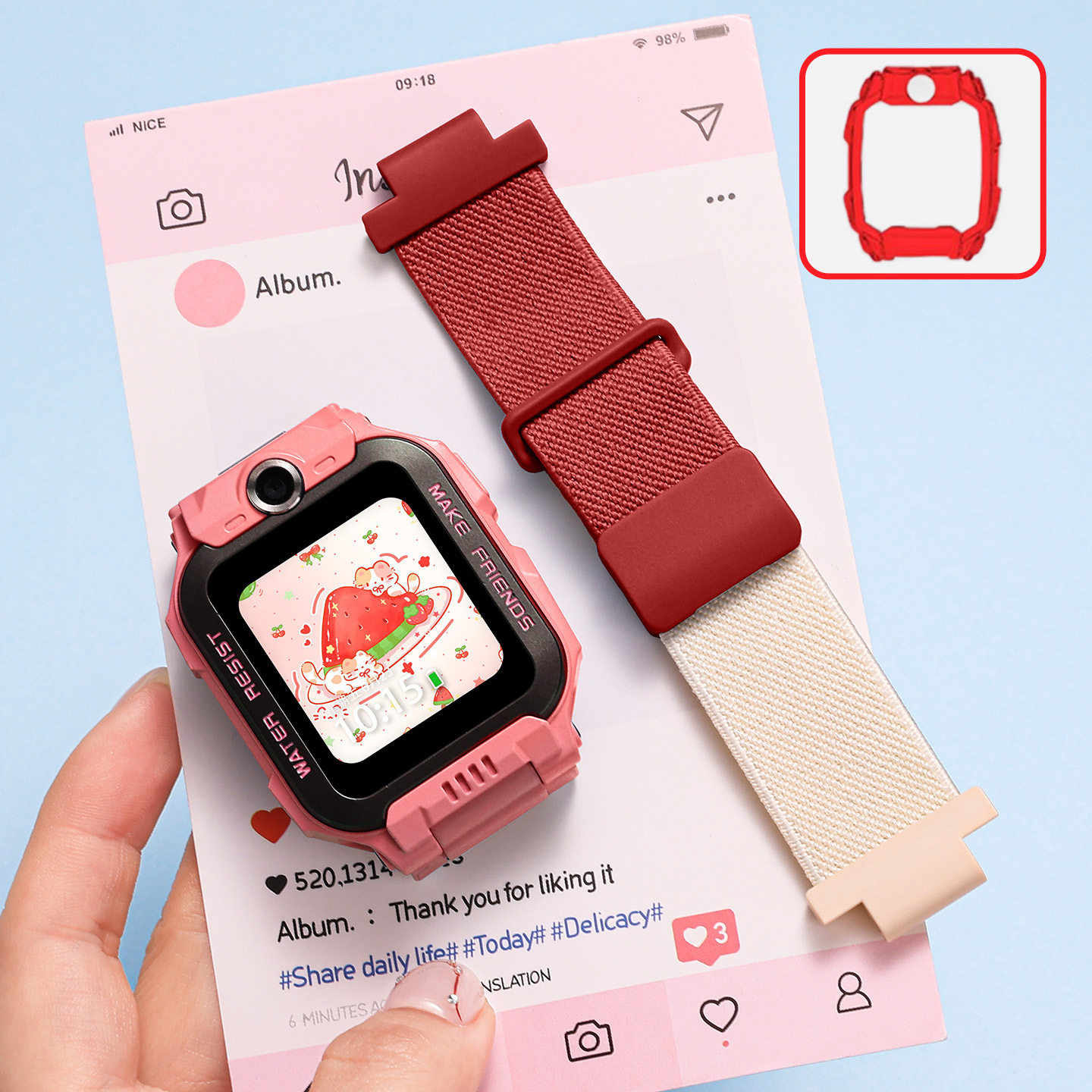 适用小天才电话手表W2223BC表带Z6pro少年版Z9/Q2A保护套编织/z6a,手表,配件,淘宝优惠券,粉丝福利购,淘宝优惠卷