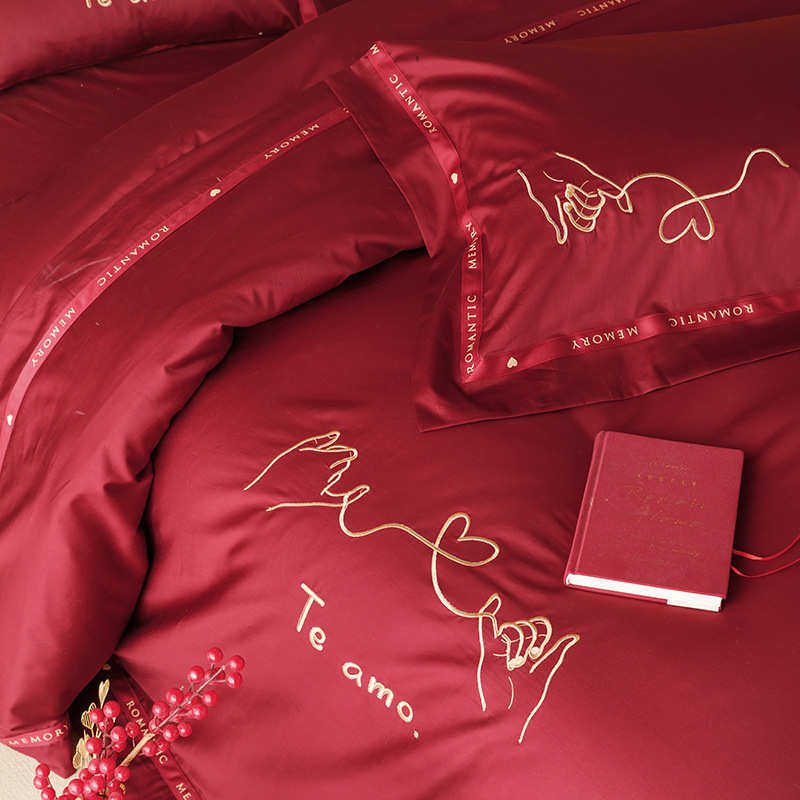 件套简约结婚被套全8棉婚庆米刺绣.红色四长绒棉支床上用品1001,床上用品,婚庆床品套件,淘宝优惠券,粉丝福利购,淘宝优惠卷