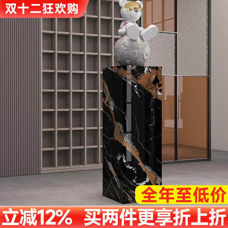 装饰品大理石摆件底座台轻奢高级感2025新款岩板花架子客厅落地式