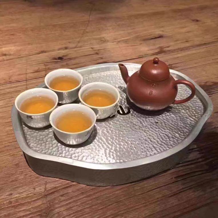 长方形茶盘茶台仿古茶托紫铜茶则纯锡壶承手工杯托杯垫锡制干泡台