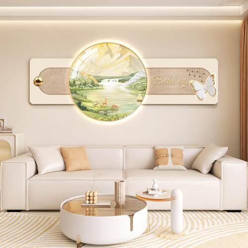 轻奢客厅装饰画现代简约沙发背景墙挂画大气餐厅茶室led氛围灯画