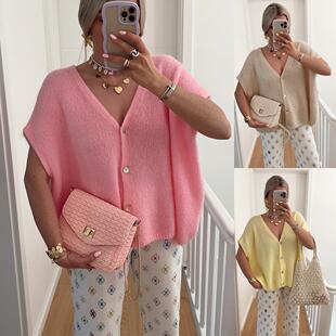 Womens Oversized Cardigans Batwing Short Sleeve Lightweight