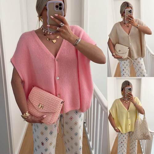 Womens Oversized Cardigans Batwing Short Sleeve Lightweight