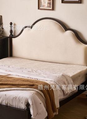 法式复古实木床家用现代简约主卧高端大气双人床中古风轻奢黑色床