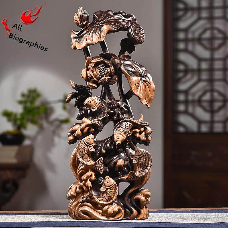 乌木雕刻有鱼根雕刻，莲花动物饰品，红木家居装饰工艺品，乔迁礼