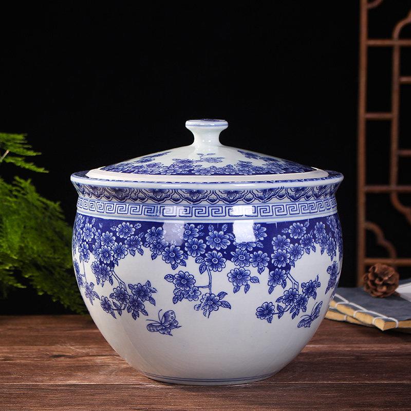 景德镇青花陶瓷米桶米缸10斤20斤带盖子家用储物罐腌菜腌肉缸坛水