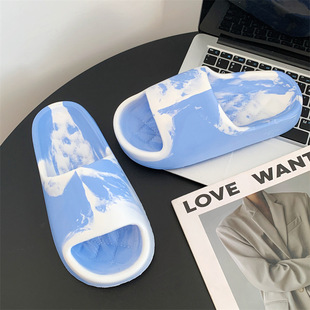 EV厚底拖鞋 外穿泼墨街头风情侣一字拖家居浴室洗澡凉拖女 男夏季