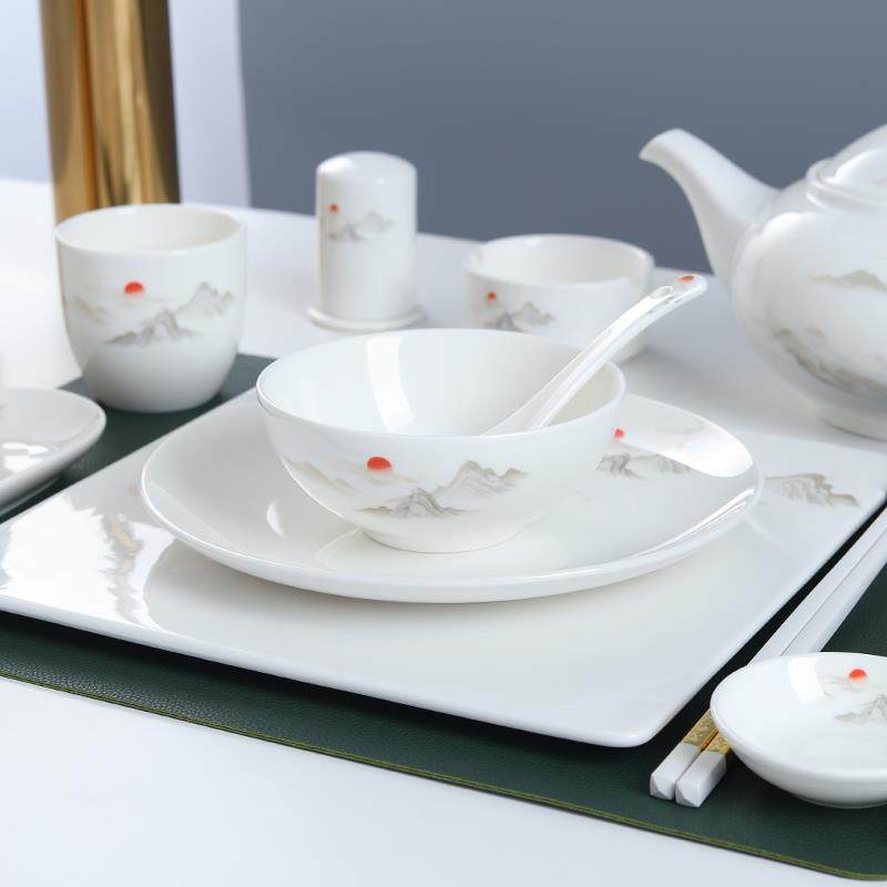 酒店摆台餐具套装餐厅饭店专用陶瓷新中式碗碟摆盘四件套旭日东升,餐饮具,盘,淘宝优惠券,粉丝福利购,淘宝优惠卷