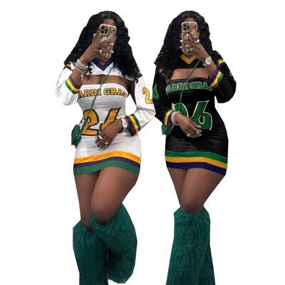 Women Dress Set Letter Print Hoodie Braided Skirt includes