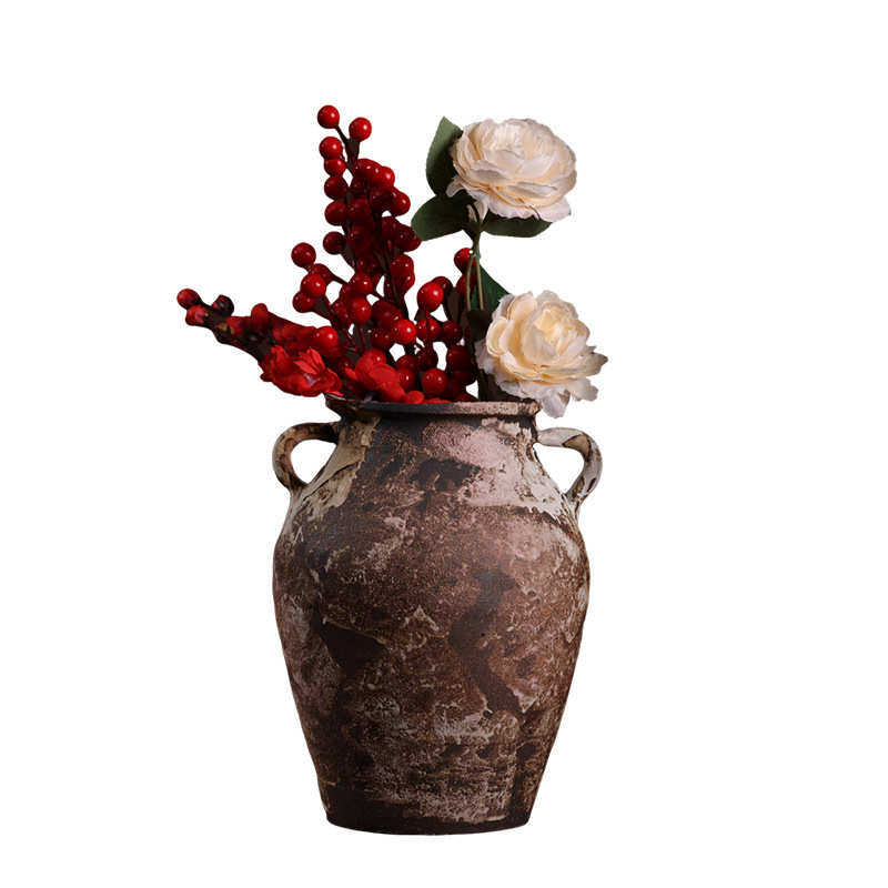 高档土陶复古做旧干花多肉植物高温陶罐坛子粗陶瓷花盆花瓶插花器,家居饰品,仿真花/假花,淘宝优惠券,粉丝福利购,淘宝优惠卷