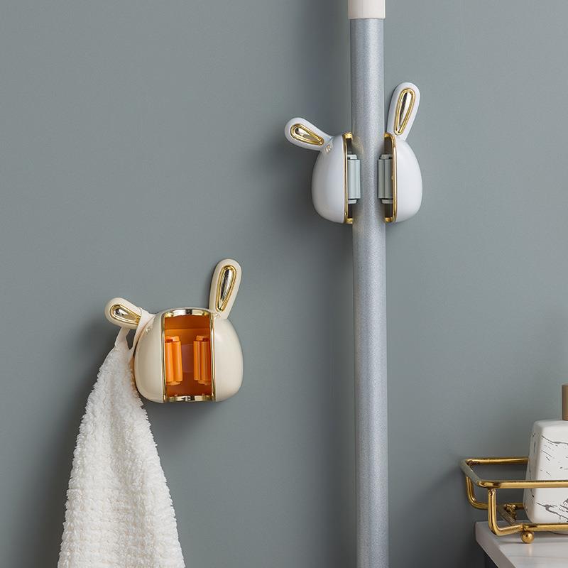 Wall-mounted Mop Clip No-Drill Broom and Mop Hanger for Bath