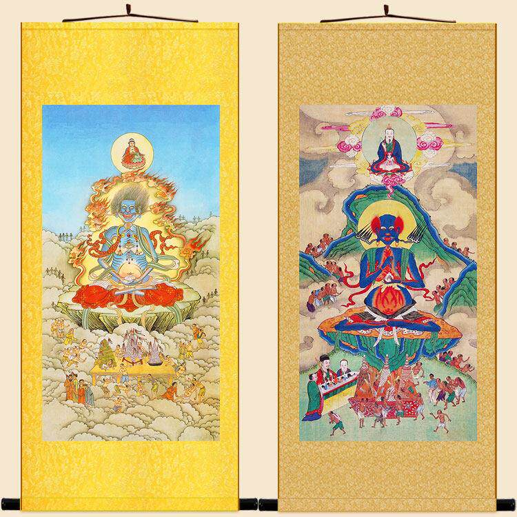 明清古画、水陆画、鬼王脸、天神造像画、中国风画卷挂画、绢布画