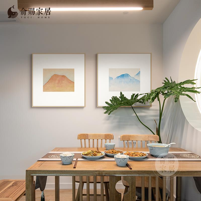 新中式餐厅书房装饰画日式客厅壁画正方形民宿挂画玄关背景墙壁画图片