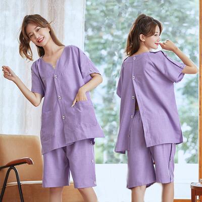 艾灸服女纯棉短款全开扣前后开扣肩袖开扣裤子开扣理疗服专用衣服