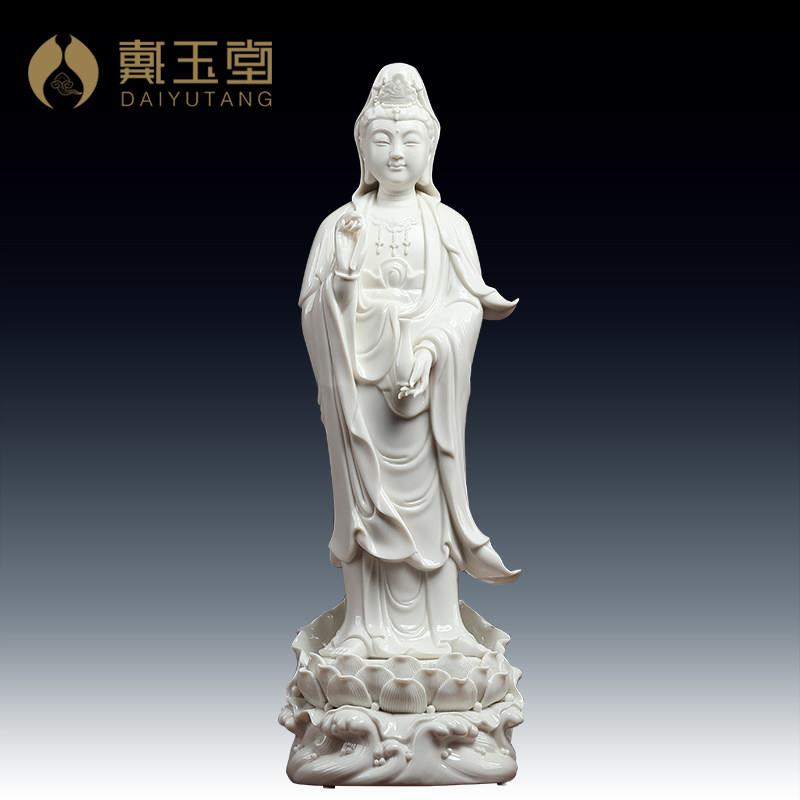 南海观音佛像陶瓷摆件家用供奉德化陶瓷观世音菩萨渡海观音蓝底描