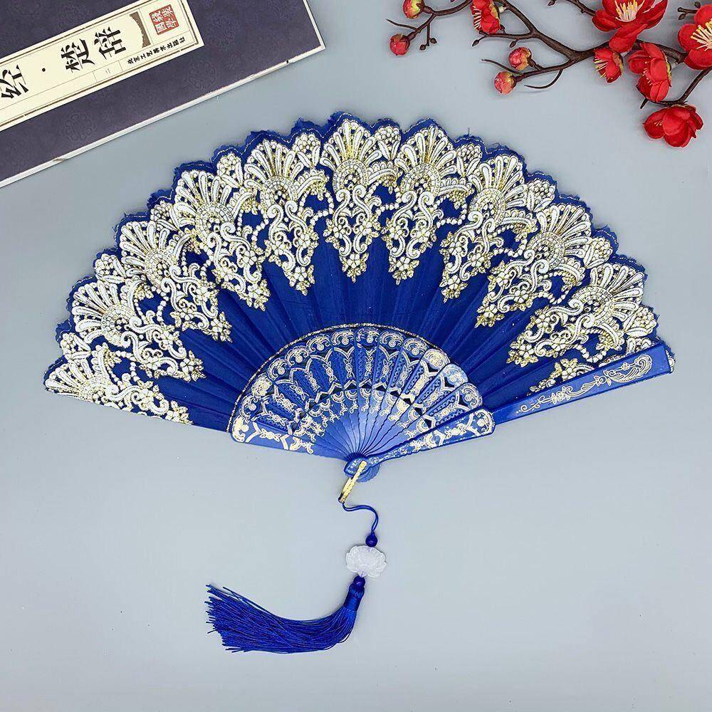绸布中国风扇烫花塑料演出舞蹈扇丝绸工艺扇子古风折扇