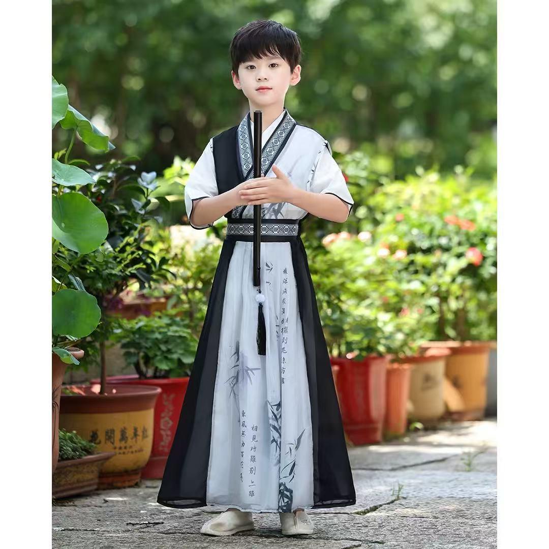 儿童汉服男童夏季薄款短袖古装小少爷帅气唐装男孩国风六一演出服