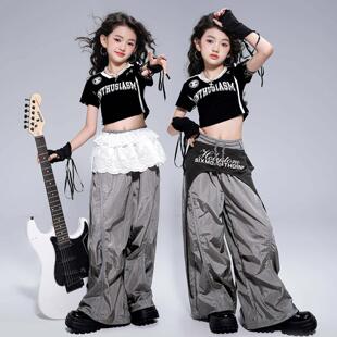 女童爵士舞服装幼儿jazz短袖上衣女孩工装裤子表演出街舞儿童潮服