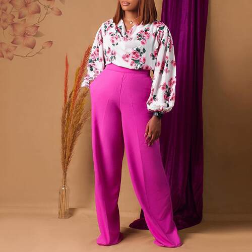 Two sets of plus size women's printed strap top and wide