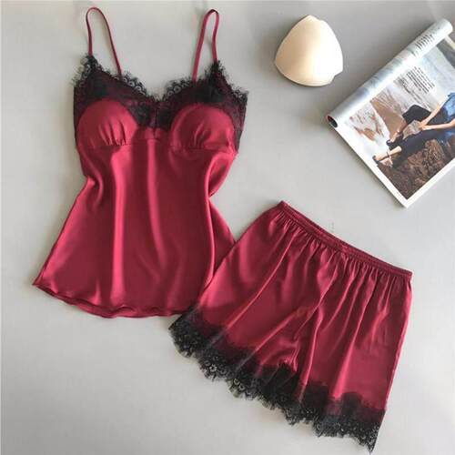 Suit Casual V-Neck Female 2 Piece Nightwear Shorts Set睡衣