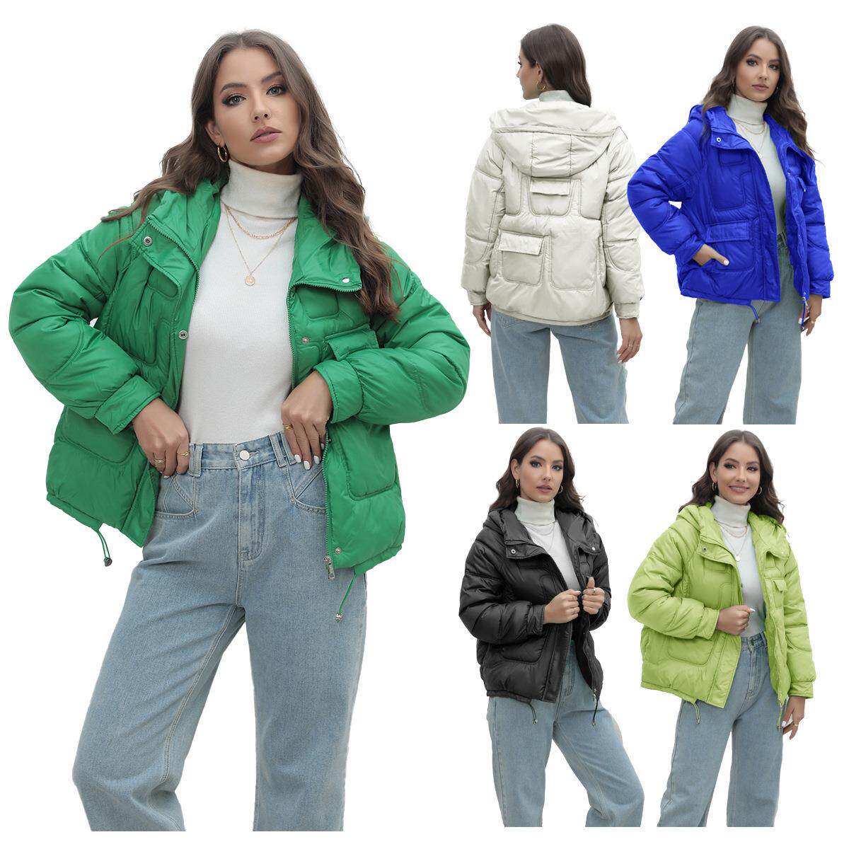 独立羽绒棉服2023年新款女冬加厚棉袄亮色立领棉衣外套