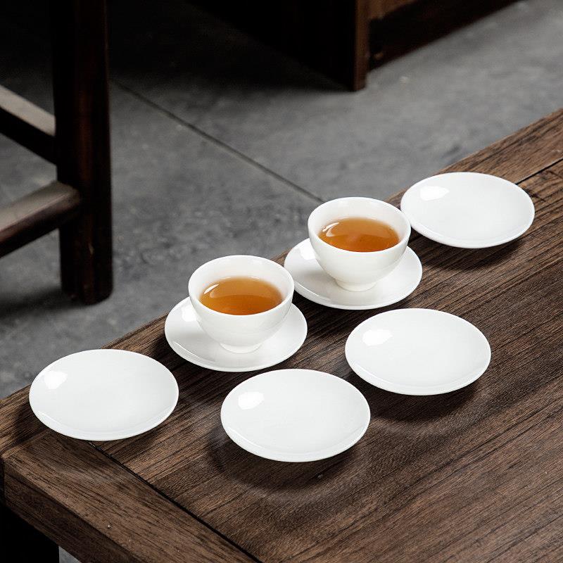 德化羊脂玉白瓷6祇装茶杯垫杯托家用功夫茶具陶瓷小茶托茶道配件