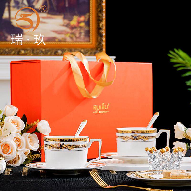 家用欧式金边骨瓷咖啡杯碟咖啡勺咖啡具套装陶瓷茶杯茶碟下午茶具