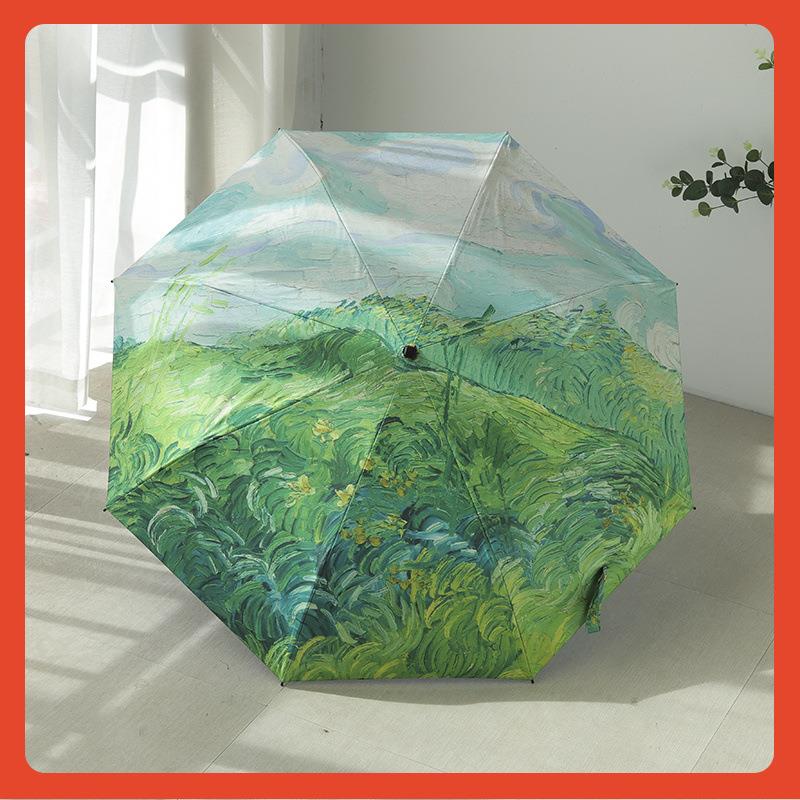 ∞自动蓝天白云双层油伞画太阳黑胶防晒遮全阳两伞女519晴雨用防