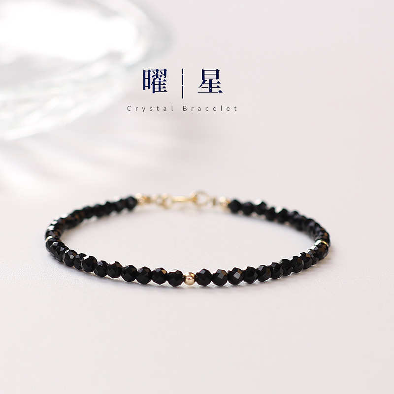 原创极细款黑尖晶水晶手链女简约个性ins小众设计闺蜜手串礼物