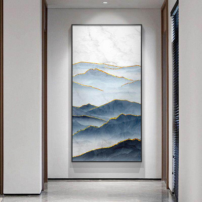 玄关画挂画正对门山水画现代中式走廊过道竖版装饰画抽象水墨壁画
