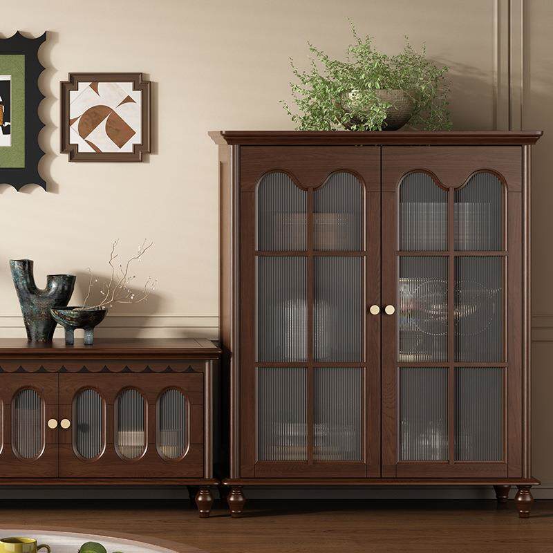 美式双门书柜实木家用书橱书架两门展示柜客厅带玻璃落地储物酒柜